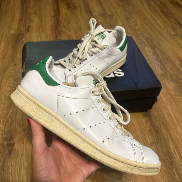 ADIDAS Stan Smith white green lace up shoes sneakers women’s 8 / men’s 7 - Picture 2 of 10